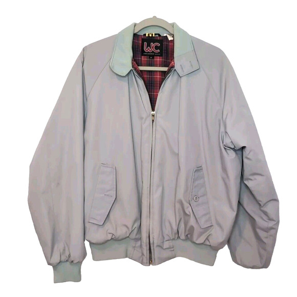 VTG WC Outerwear Jacket Mens Size XL Solid Gray Red Plaid Flannel Lined FLAWS - Picture 1 of 15